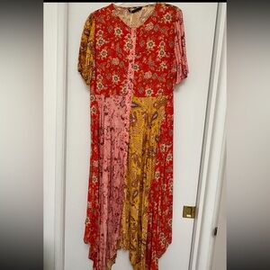 Zara mulit colored patchwork style dress. Scalloped hem. Size XL. NWT.